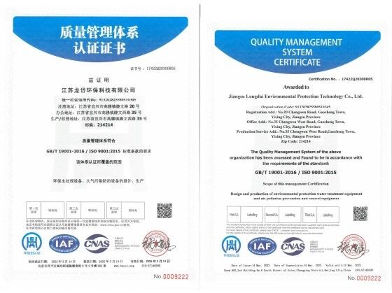 CHINA Jiangsu Longdai Environmental Protection Group Co., Ltd. certificaten